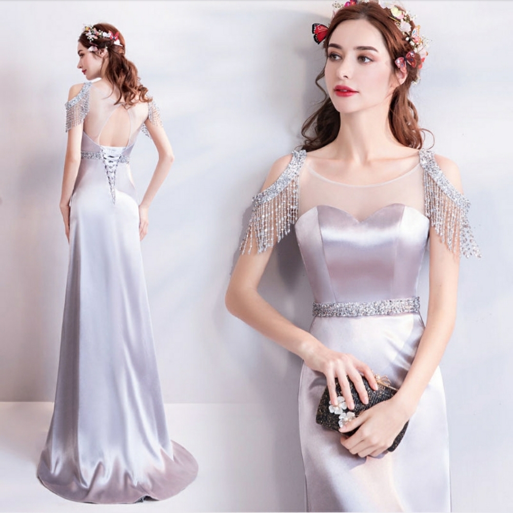 Cutout Shoulder Beaded Gown